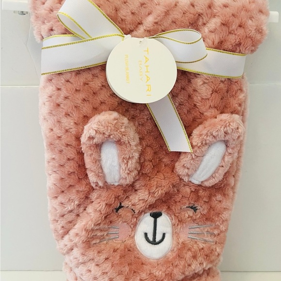 Tahari Baby Bunny Rabbit Plush Pink Baby Blanket 3 Dimensional Ears - Picture 2 of 11